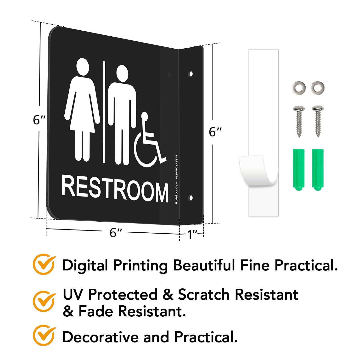 Restroom Sign, Bathroom Signs, (2 Pack) 6 x 6 Inches Acrylic Sign, for Office…