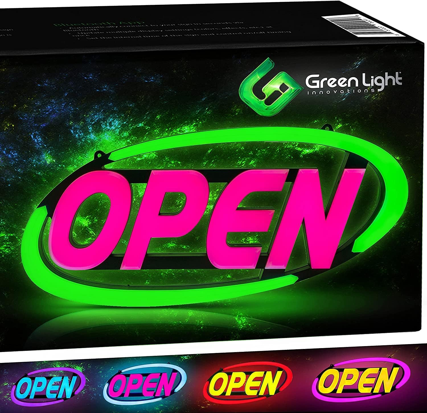 Super-Bright LED Open Sign for Business 15X32 in – 64 Color Combos via Bluetooth