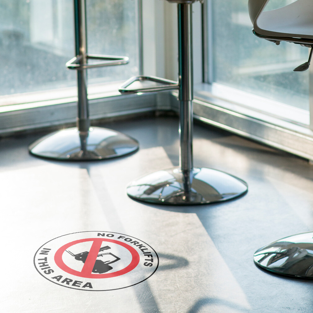 Floor Decals No Forklifts in This Area Red Black Anti-Slip Round Shape Lifestyle