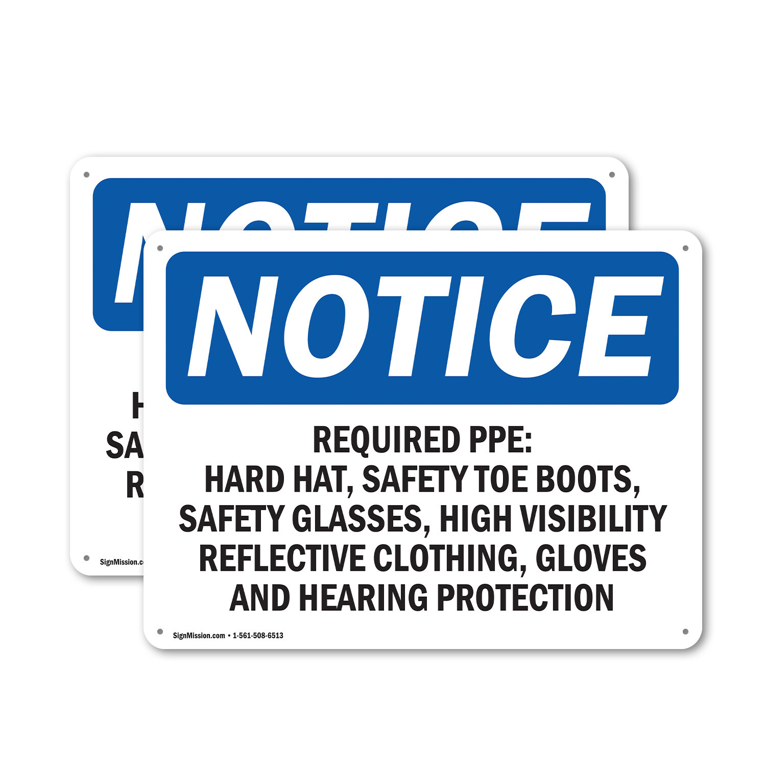 (2 Pack) Required PPE Hard Hat Safety Toe Boots OSHA Notice Sign Decal Metal