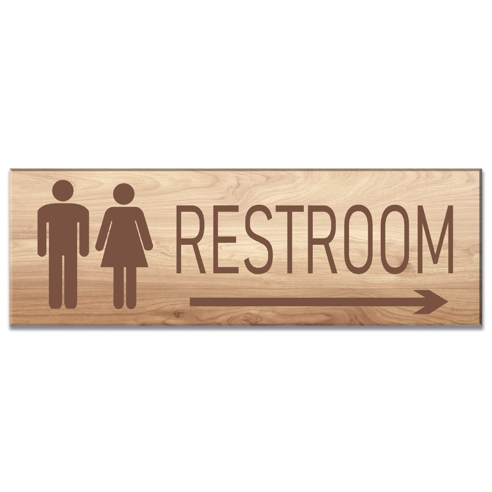Wood Grain 9×3 Inch Restroom Sign Right Arrow Acrylic Self Stick Wall Sign