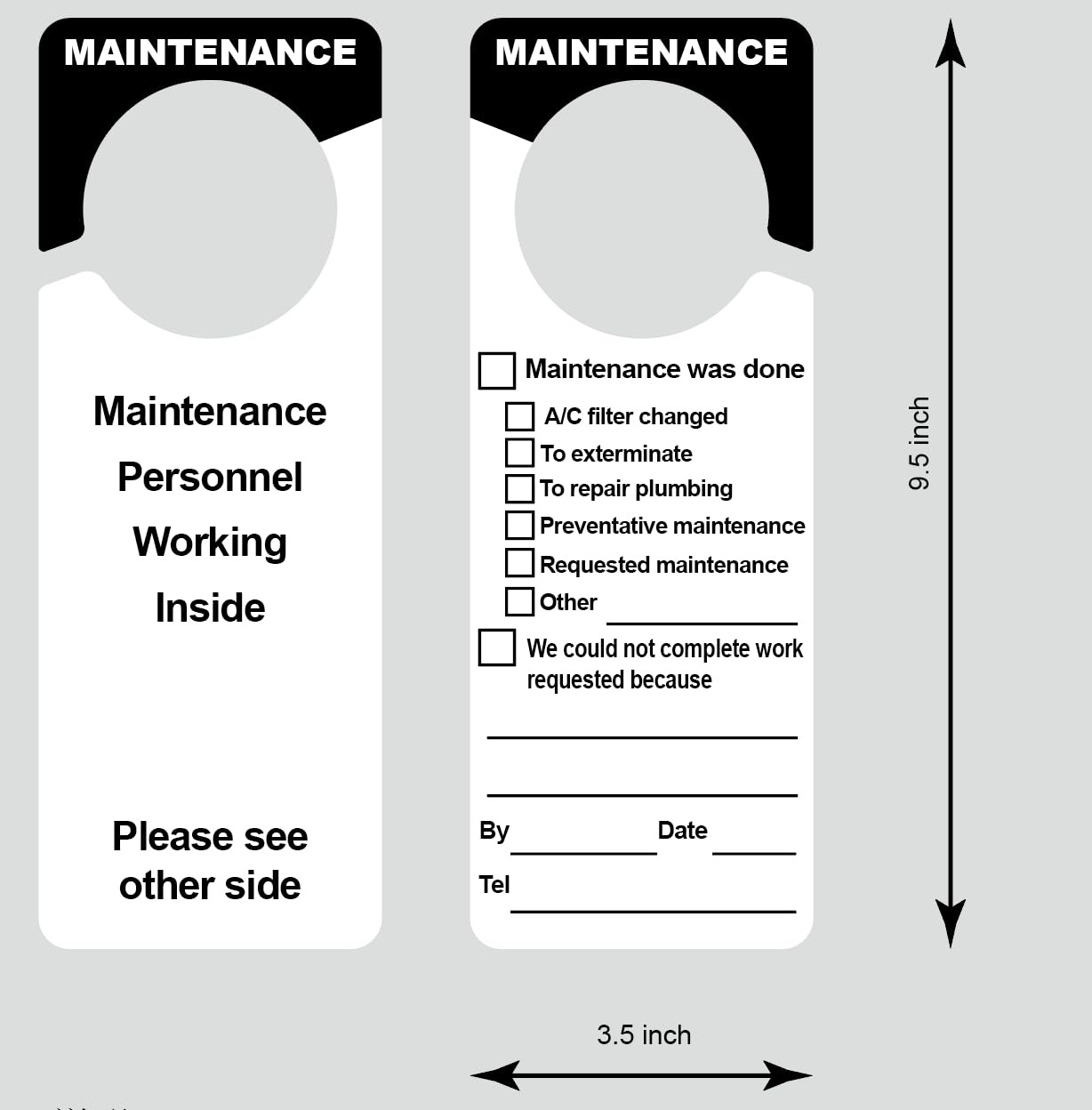 Maintenance Door Hanger Tags Property Management Plastic 9.5×3.5 Inch 30 PCS