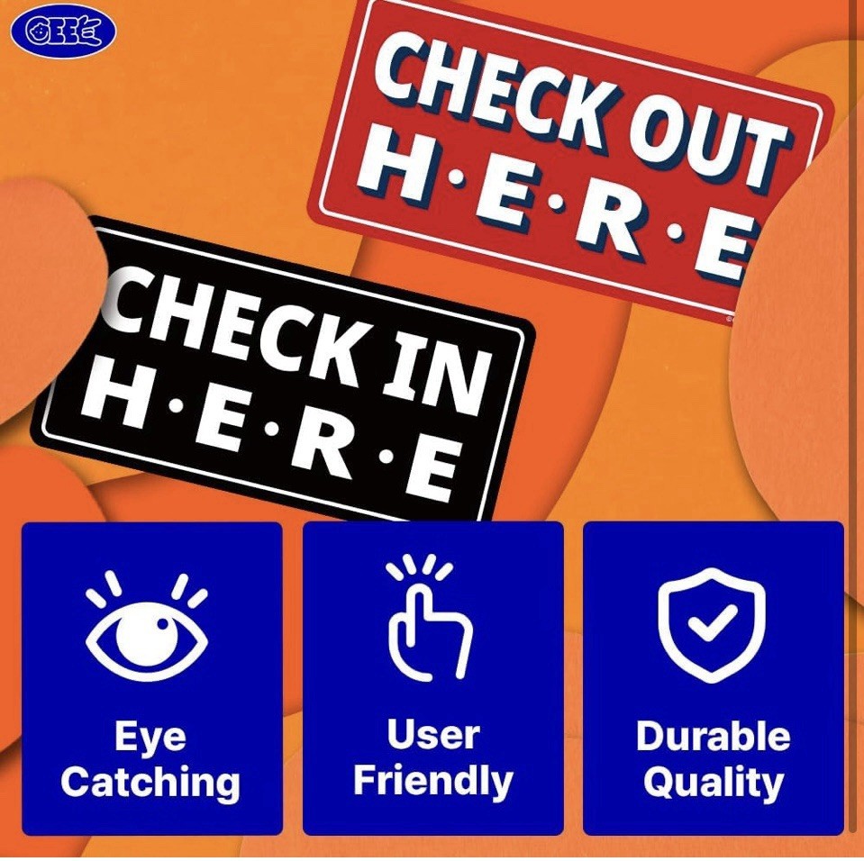 Check In Here/Check Out Here Sign Hanging from Ceiling – 12 x 6 in.NIP