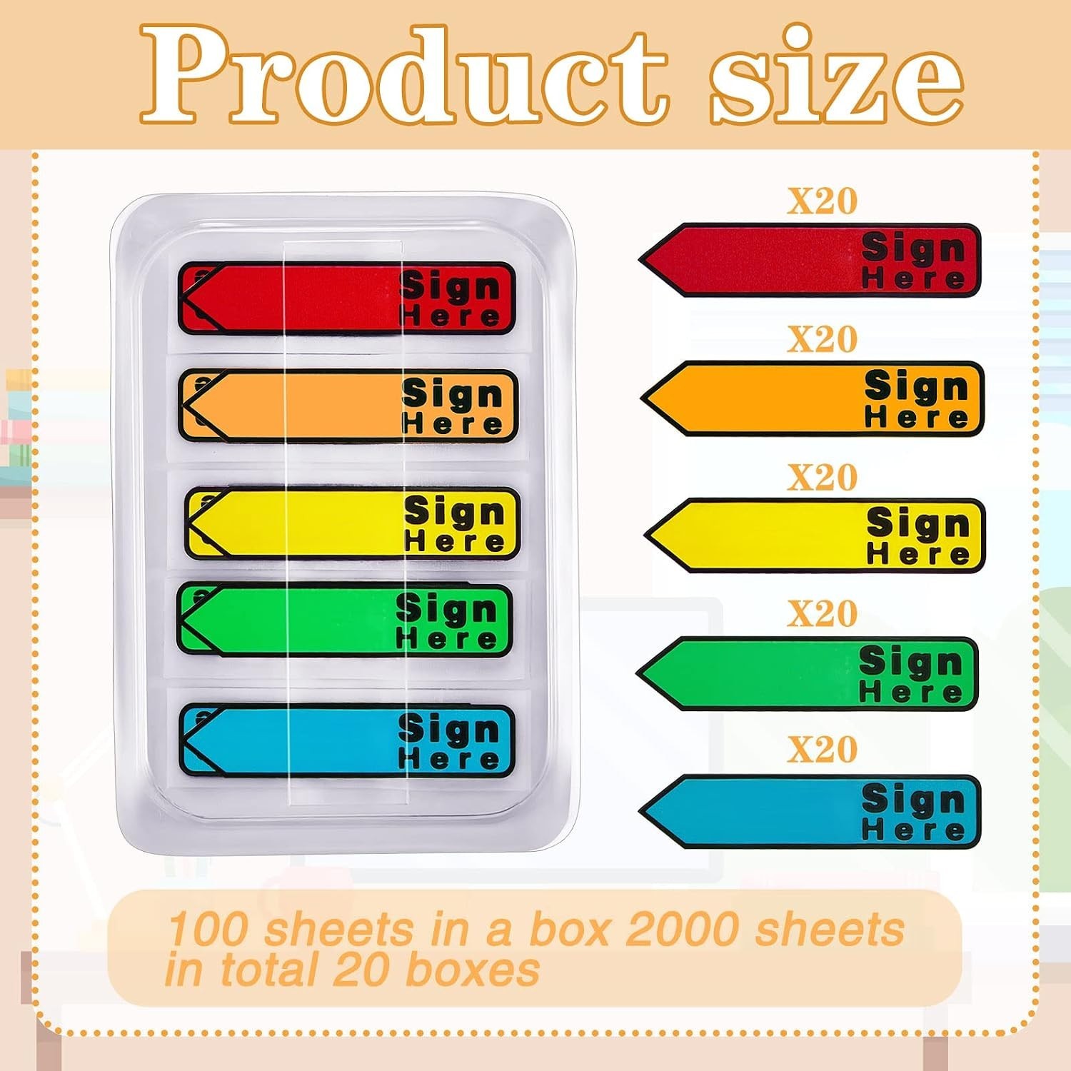 2000 Pcs/ 20 Packs Sign Here Sign Date Tabs Stickers Colored with Dispenser A…