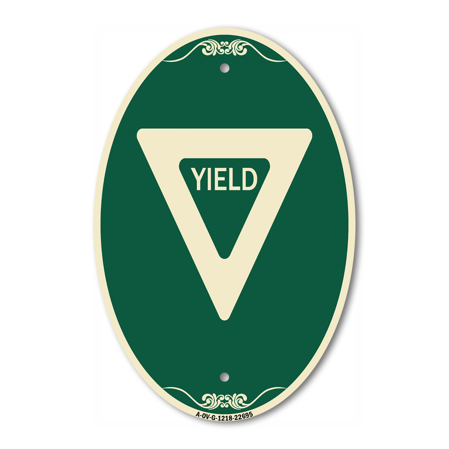 SignMission Designer Series Sign – Yield 12″ x 18″ Green Aluminum Oval Sign