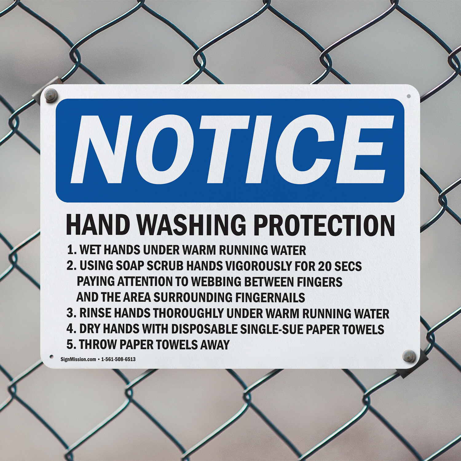 (2 Pack) Hand Washing Protection 1. Wet Hands Under OSHA Notice Sign Decal Metal