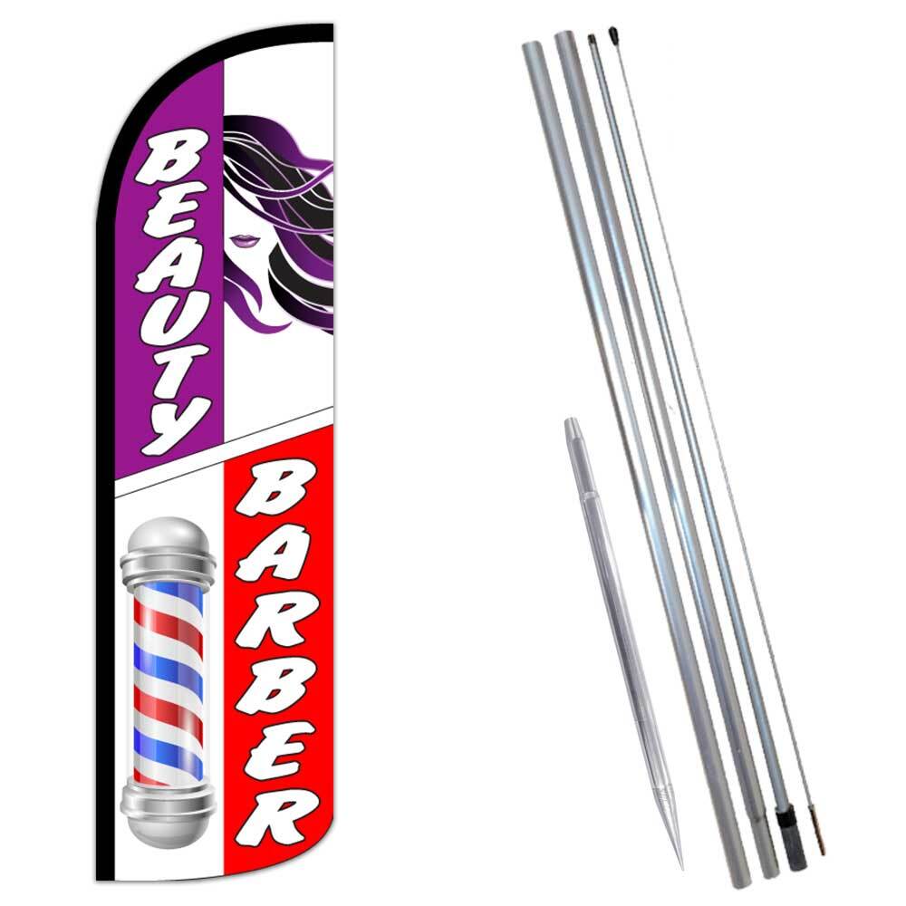 Beauty & Barber Windless Feather Flag Bundle (Complete Kit) OR Optional Replacem