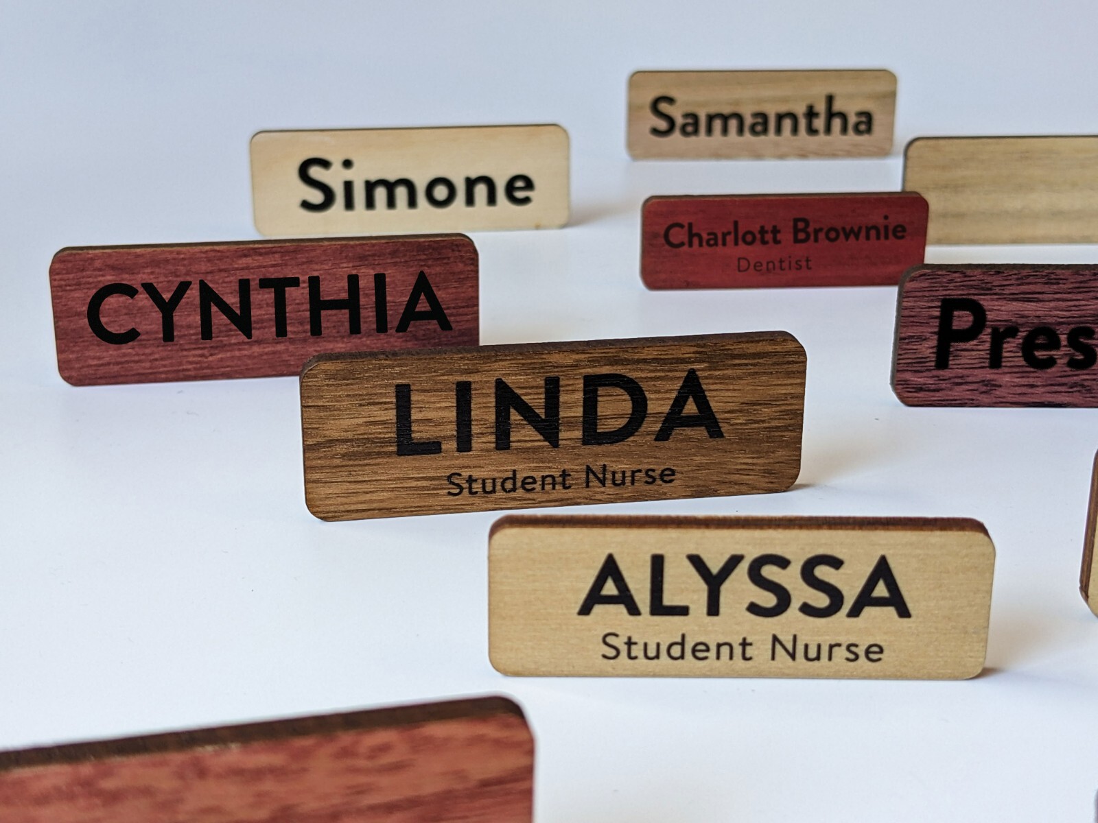 Custom Wooden Name Badge Tag Place Name Pin Fastener Magnet Staff ID