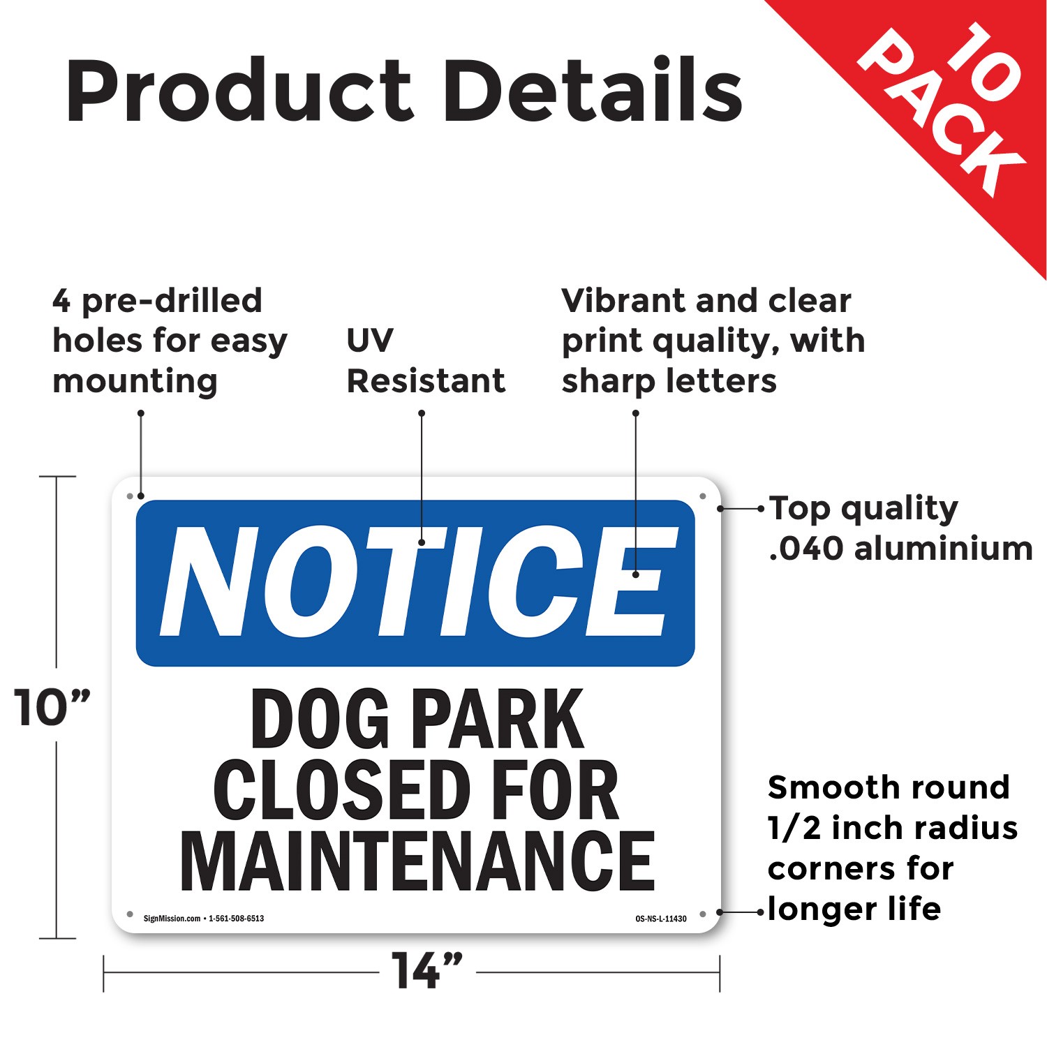 Dog Park Closed For Maintenance OSHA Notice Sign Metal,, Decal 5 or 10 Pack
