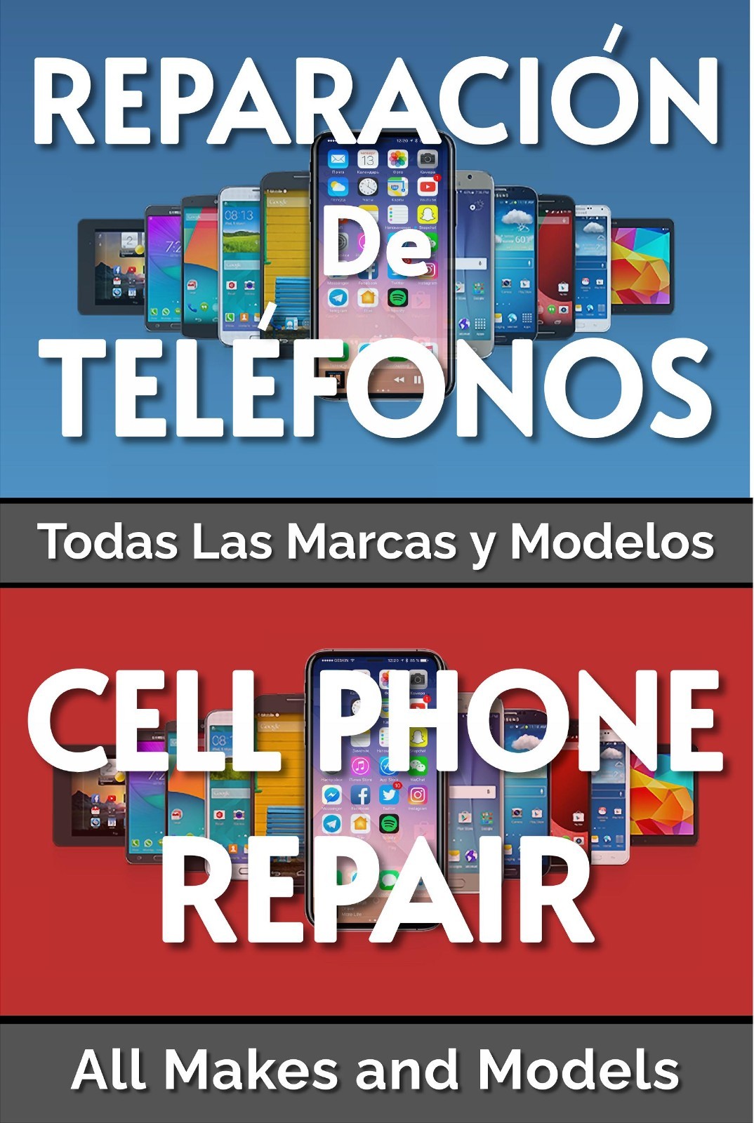 Cell Phone Repair Service english and spanish wording Advertising Poster Sign