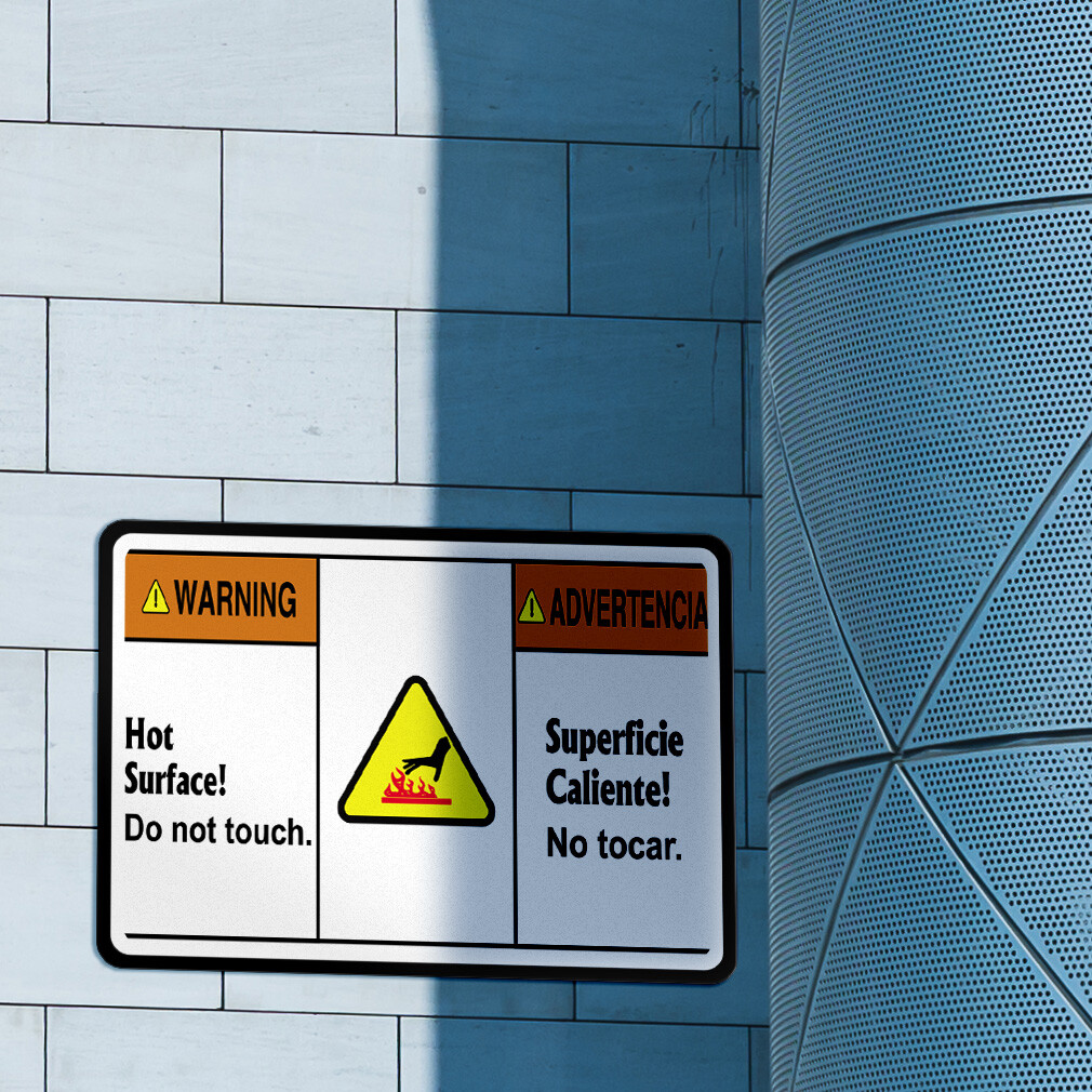 Aluminum Horizontal Metal Sign Warning Hot Surface! Do Not Touch Hazard Labels