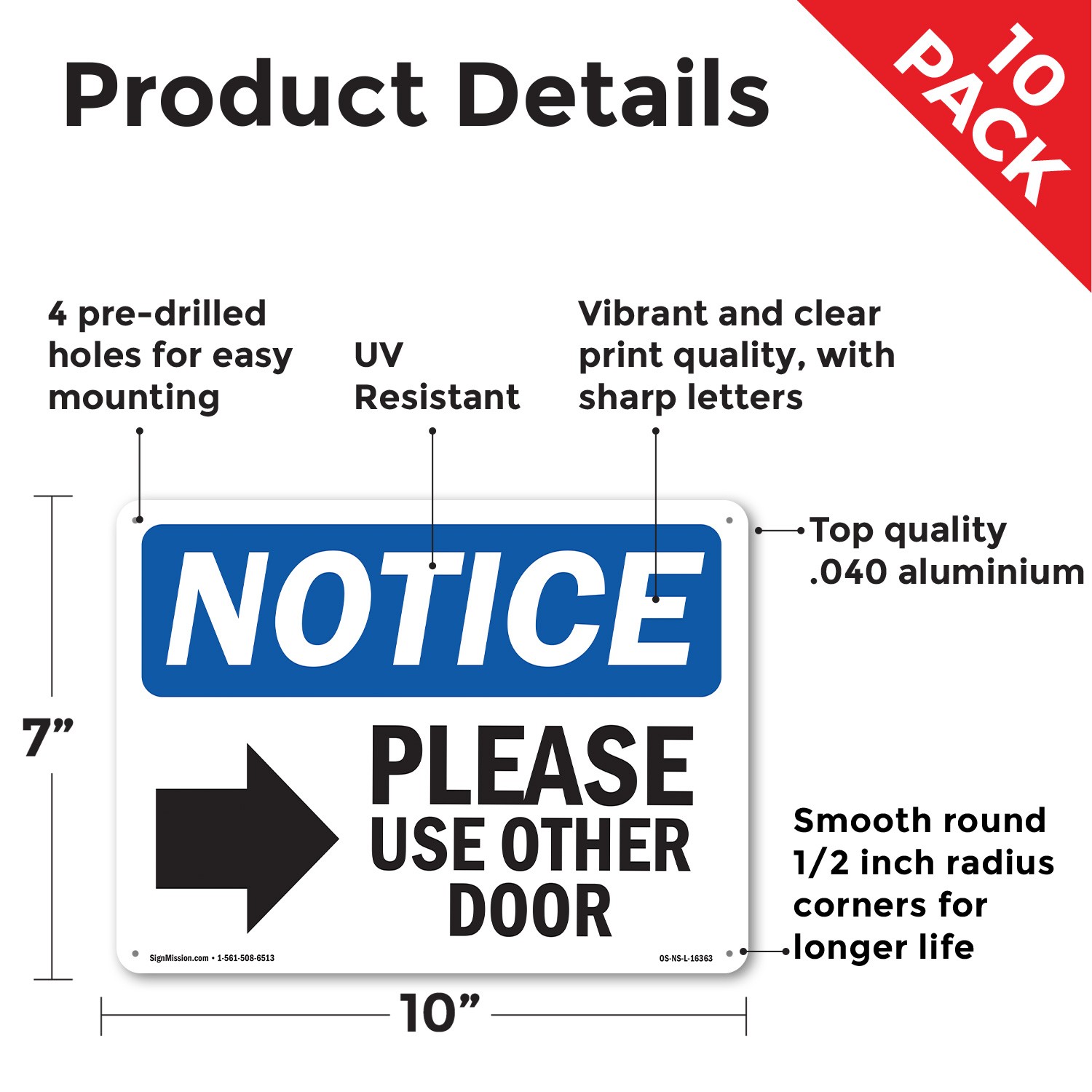 Please Use Other Door OSHA Notice Sign Metal, Plastic, Or Decal – 5 or 10 Pack