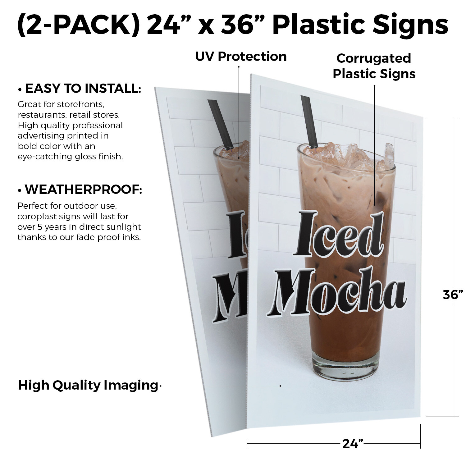 Iced Mocha 24″ x 36″ 2 Pack Of Store Sign Plastic Or Decal