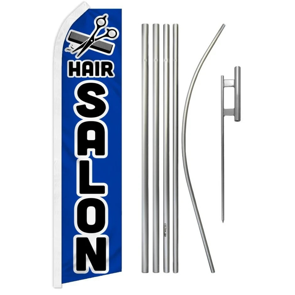 Hair Salon Swooper Advertising Flag & Pole Kit (Blue)
