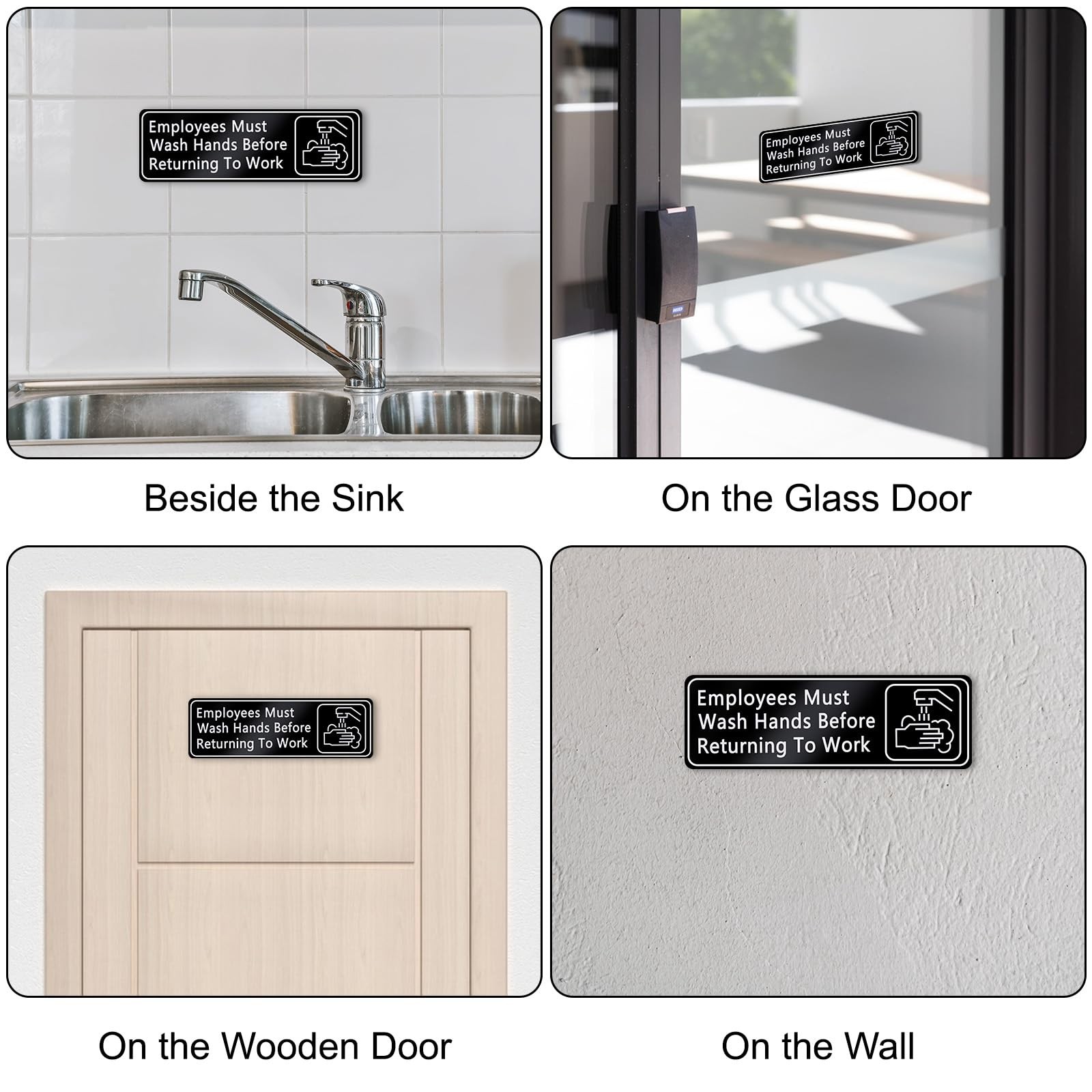 5PCS Employees Must Wash Hands Sign, 9×3 Inch Self-Adhesive Vinyl Restroom Si…
