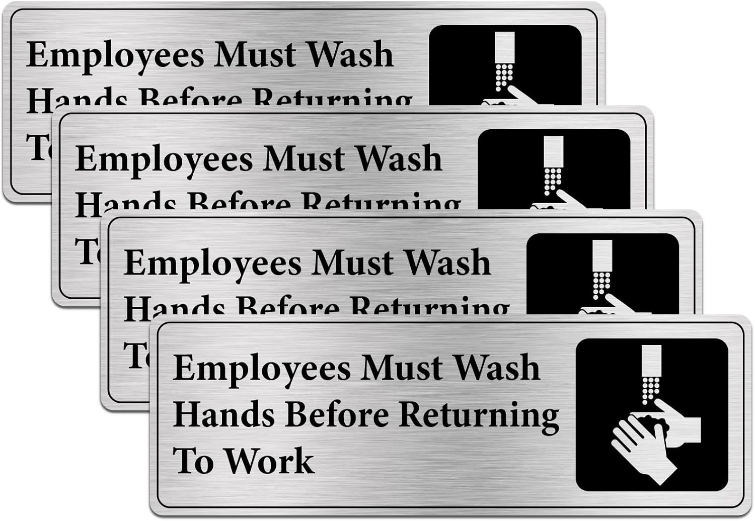 4 PCS Employee Must Wash Hands Sign 9×3 Inch Aluminum Metal Wall Decor