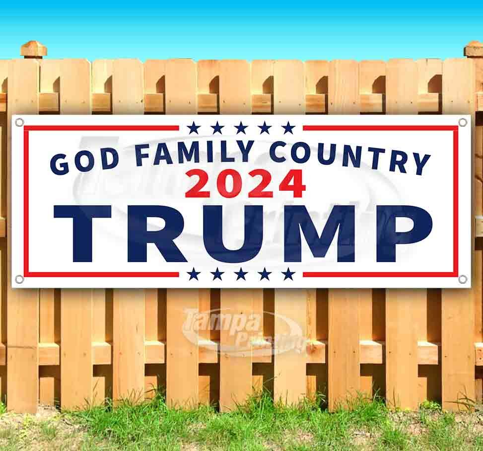 TRUMP GOD FAMILY COUNTRY 2024 Advertising Vinyl Banner Flag Sign Many Sizes MAGA