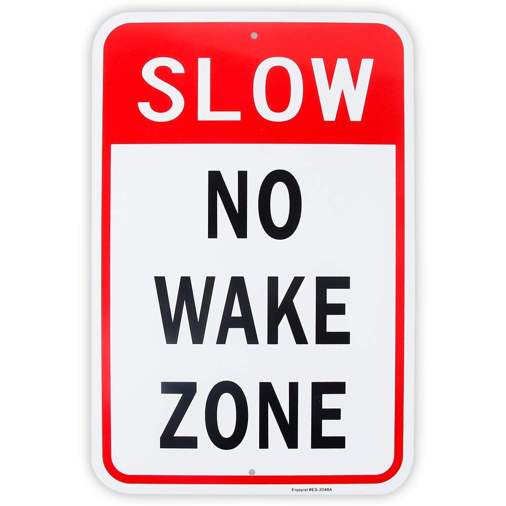 Large Slow No Wake Zone Sign, 18″x 12″ .04″ Aluminum 18” x 12”, Red