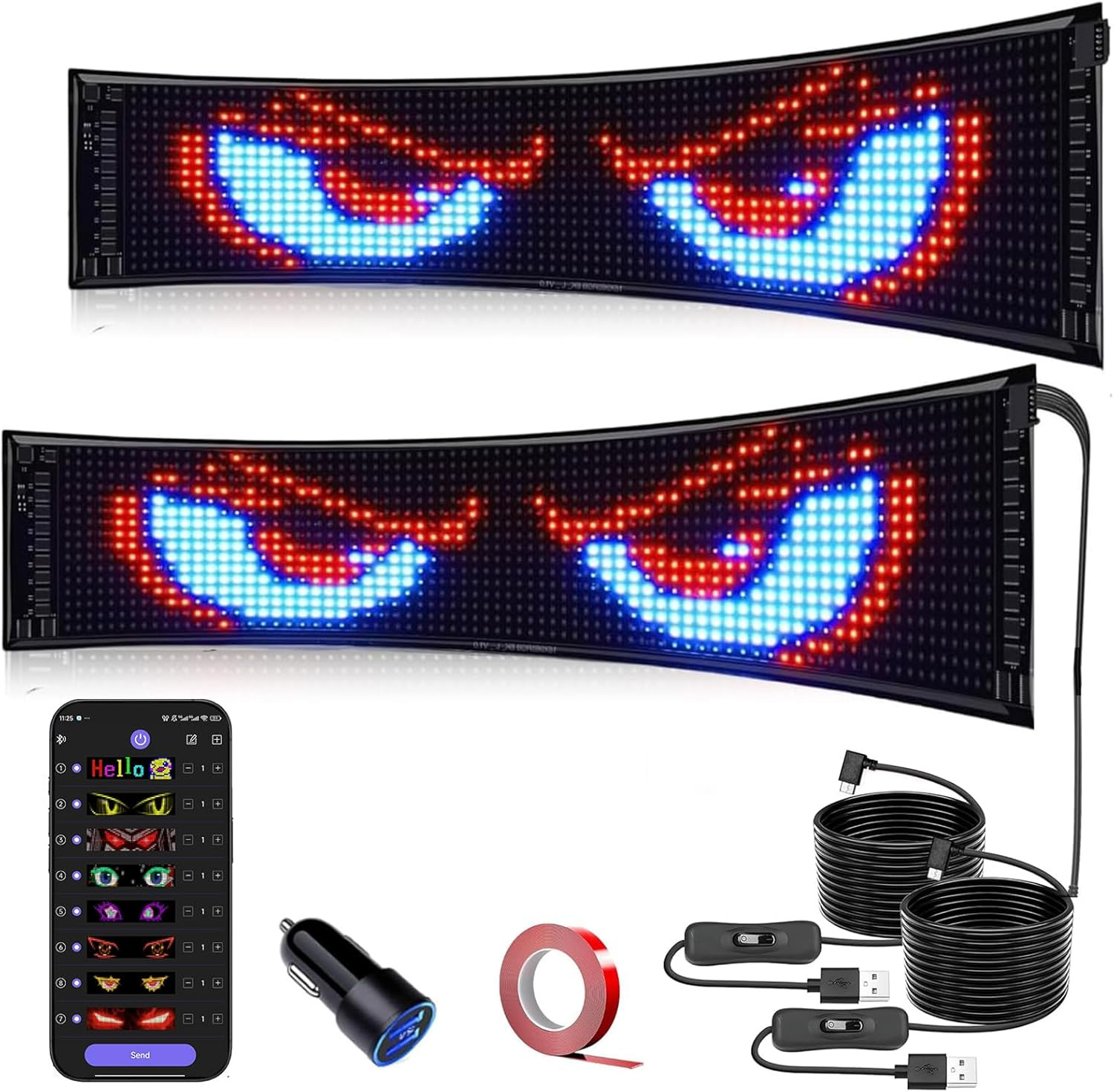 Bluetooth Programmable LED Car Sign – 2PCS Flexible DIY Display for Events