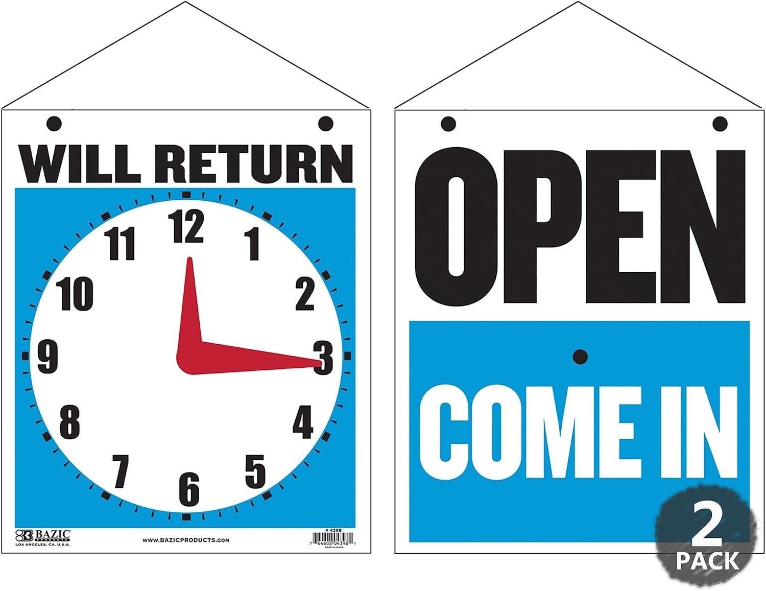 High-Visibility Will Return/Open Sign with Clock Hands – 7.5 x 9 in, Set of 2