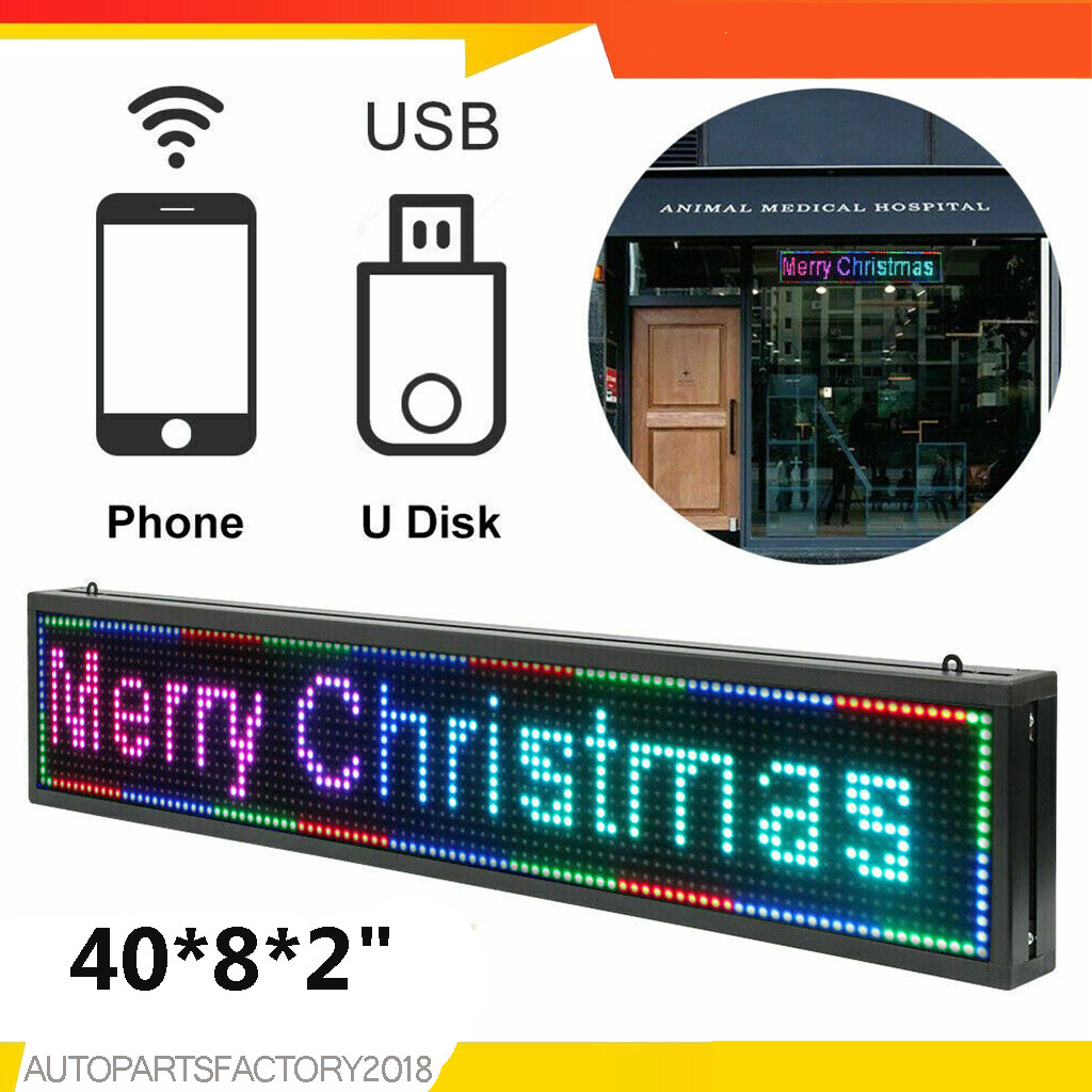 40″ x 8″ LED Message Scrolling Sign 7-color Programmable GRB Advertising Board