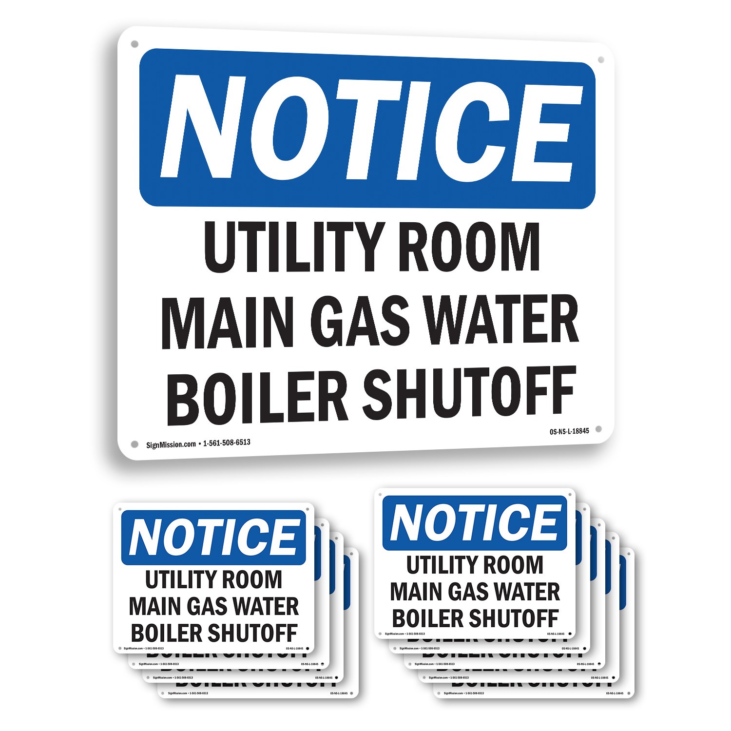 Utility Room Main Gas Water Boiler Shutoff OSHA Notice Sign, Decal 5 or 10 Pack