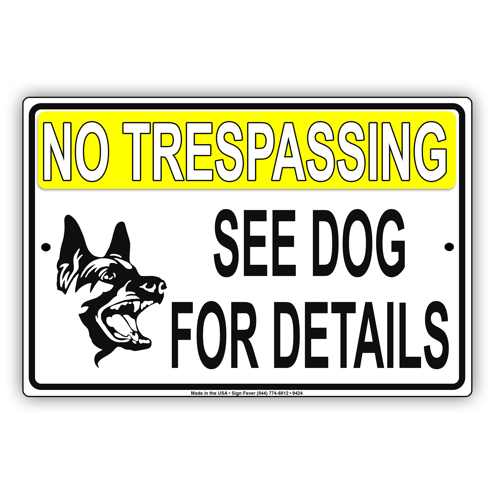 No Trespassing See Dog For Details Beware Caution Warning Aluminum Metal Sign