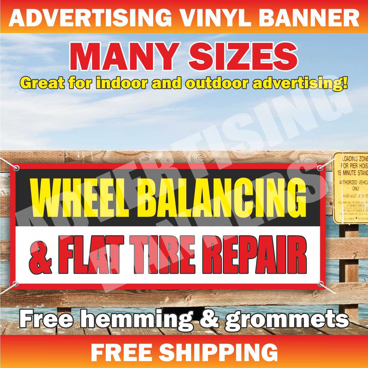 WHEEL BALANCING FLAT TIRE REPAIR Advertising Banner Vinyl Mesh Sign Service Fix