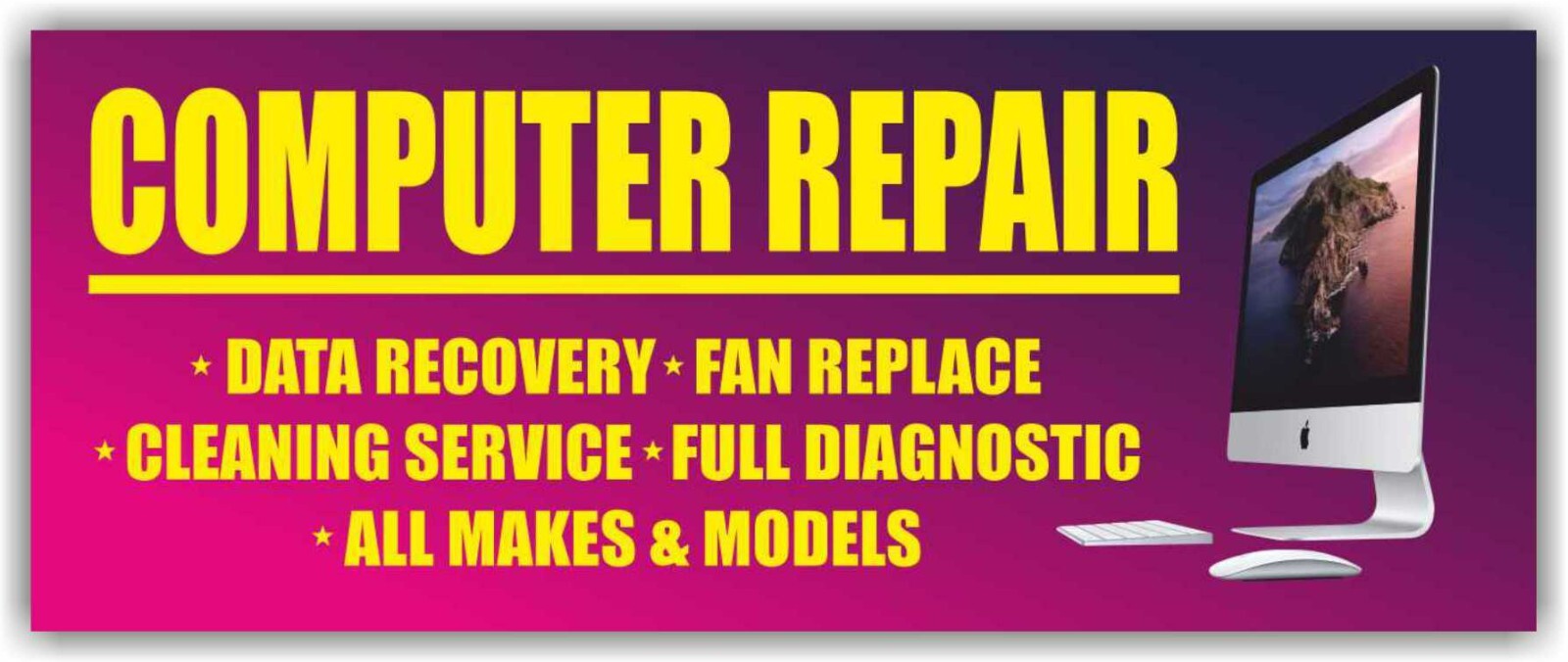 COMPUTER REPAIR Advertising Banner Vinyl Mesh Sign Service Diagnostics Laptop