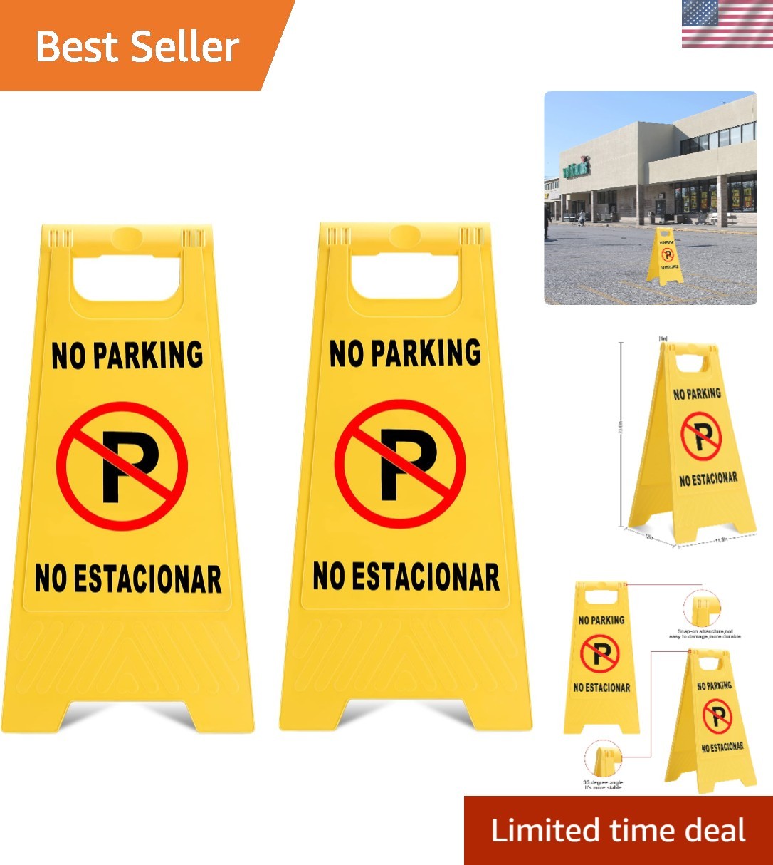 2-Pack Eye-Catching No Parking Signs – English/Spanish, Heavy-Duty & Resilient