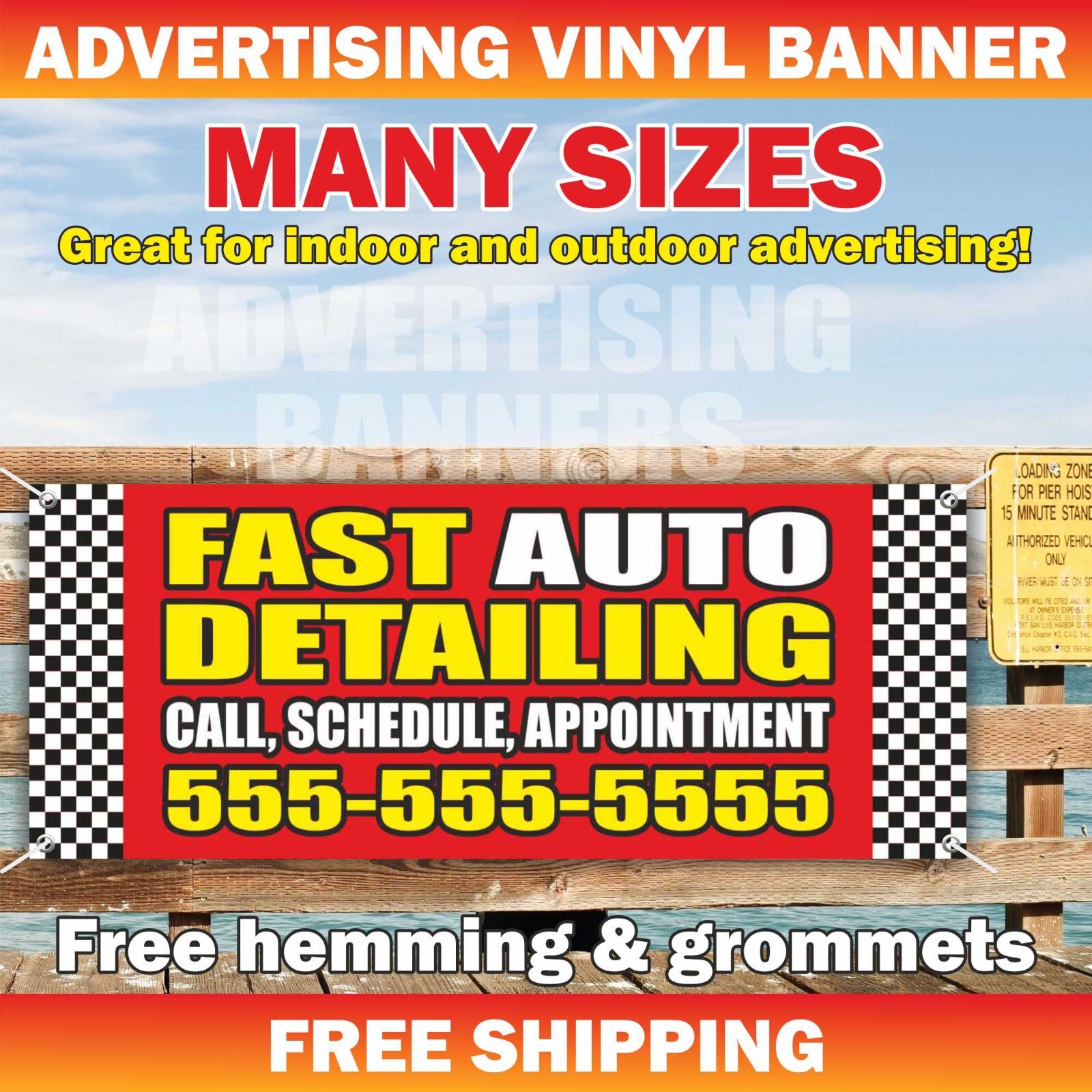 FAST AUTO DETAILING Advertising Banner Vinyl Sign Car Wash Service Cleaning Wax