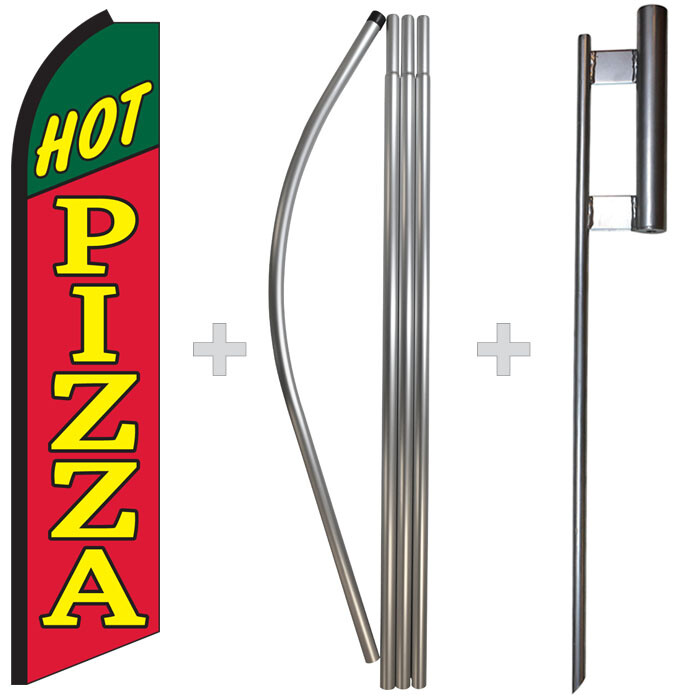 Hot Pizza 15′ Tall Swooper Flag & Pole Kit Feather Super Bow Banner