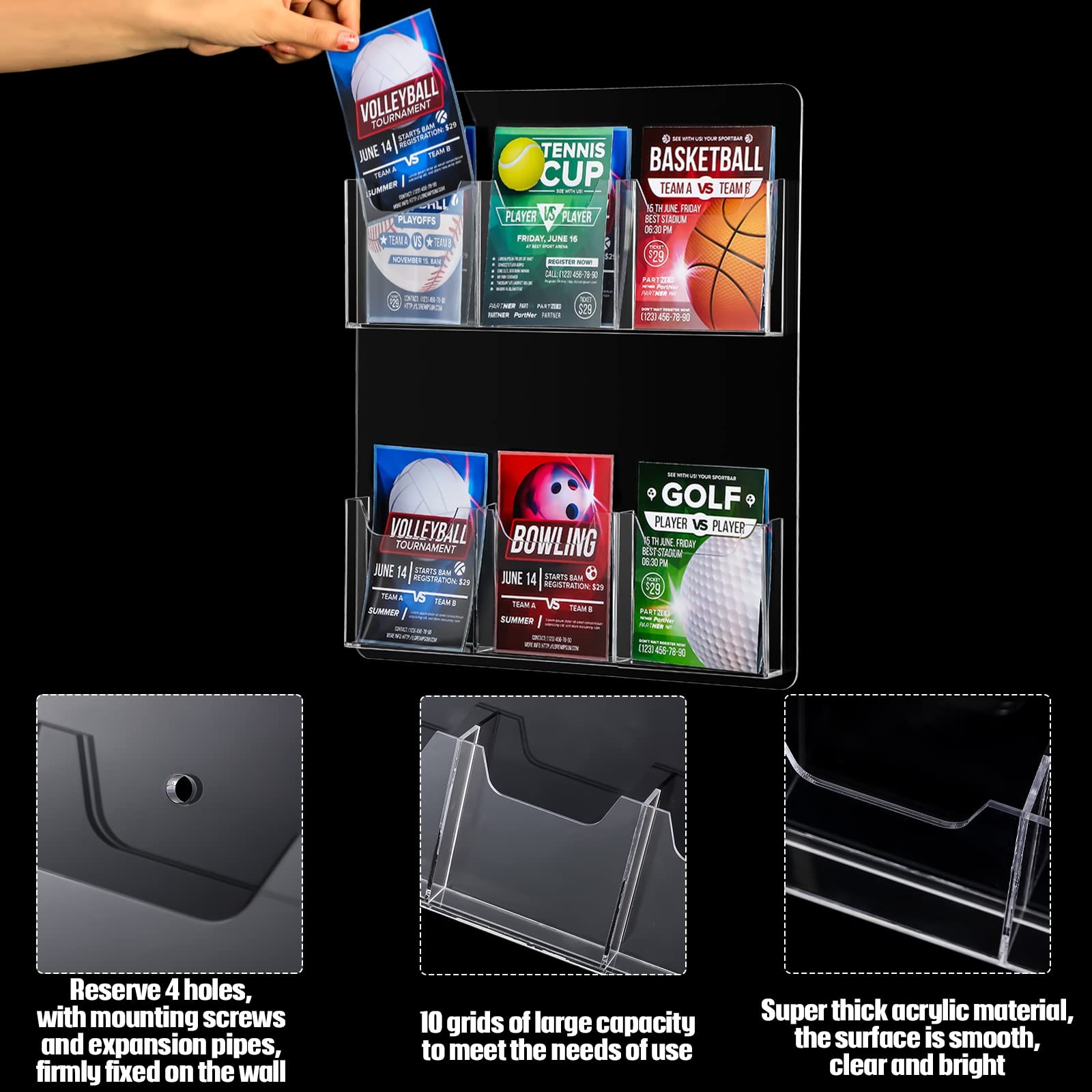 Eersida 2 Pack Acrylic Brochure Pamphlet Holder Wall 15 x 13 Inch, 6 Pockets