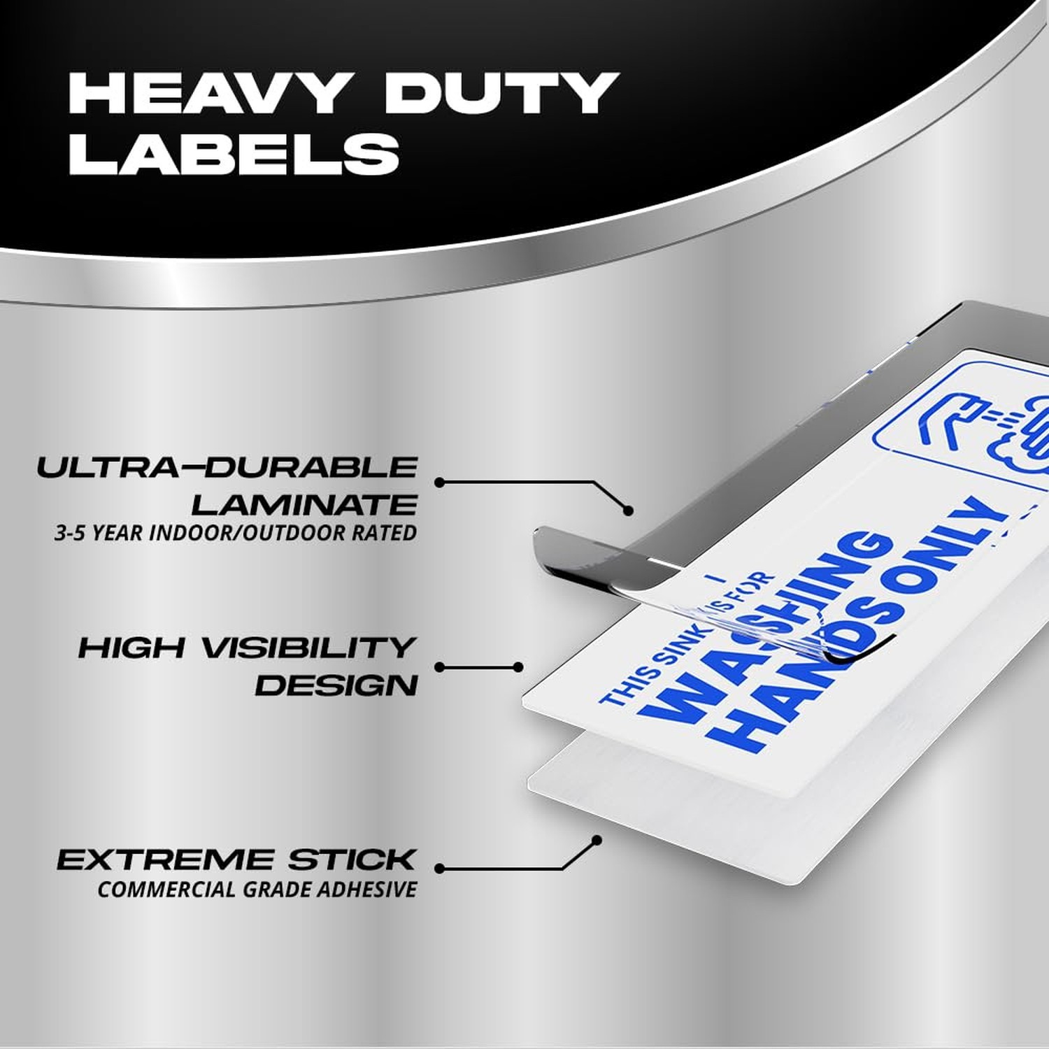 Hand Wash Only Sign – Sink Label | Foodservice Compliant | Easy Peel & Sti
