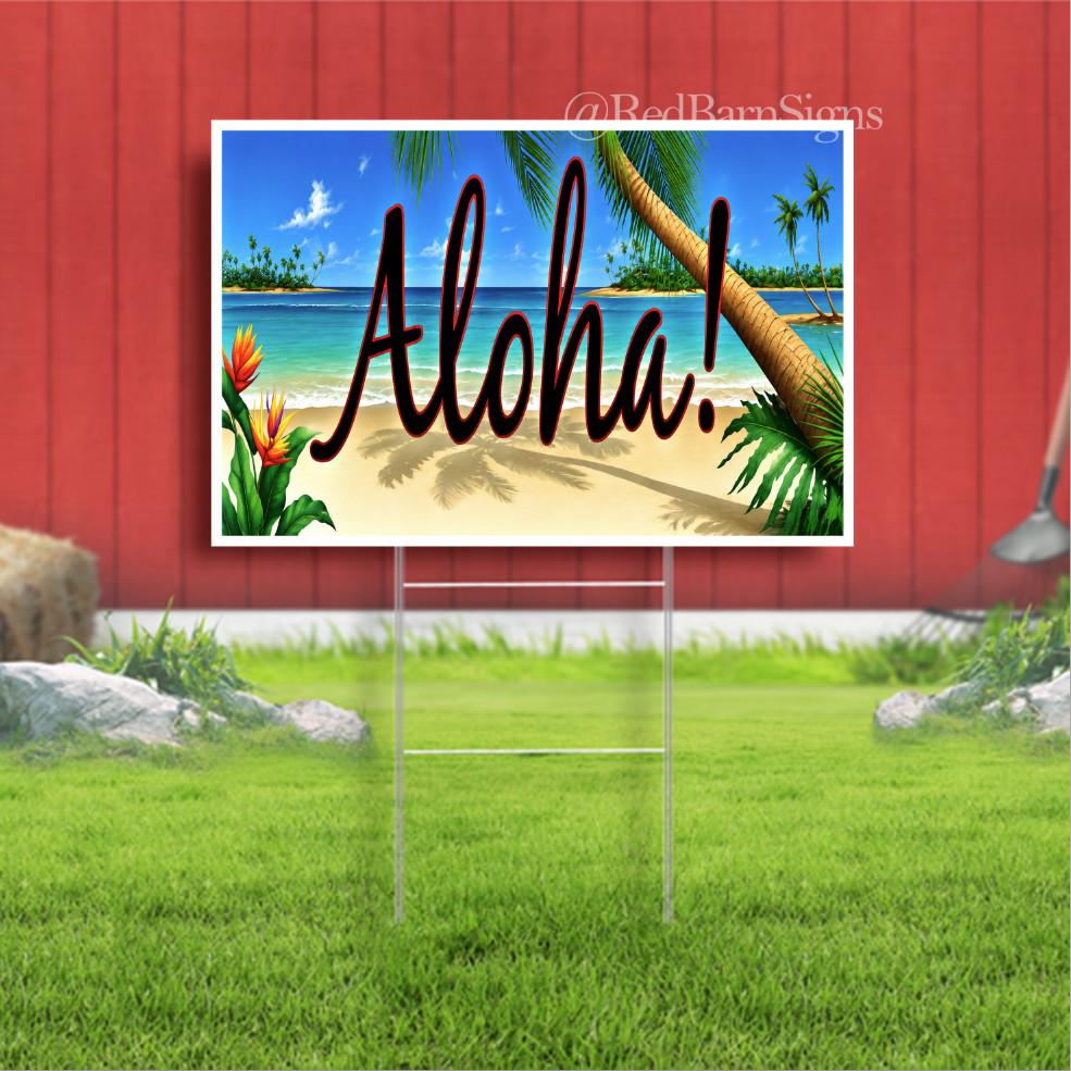 Aloha TIKI BAR Indoor Outdoor Yard Sign with metal stakes