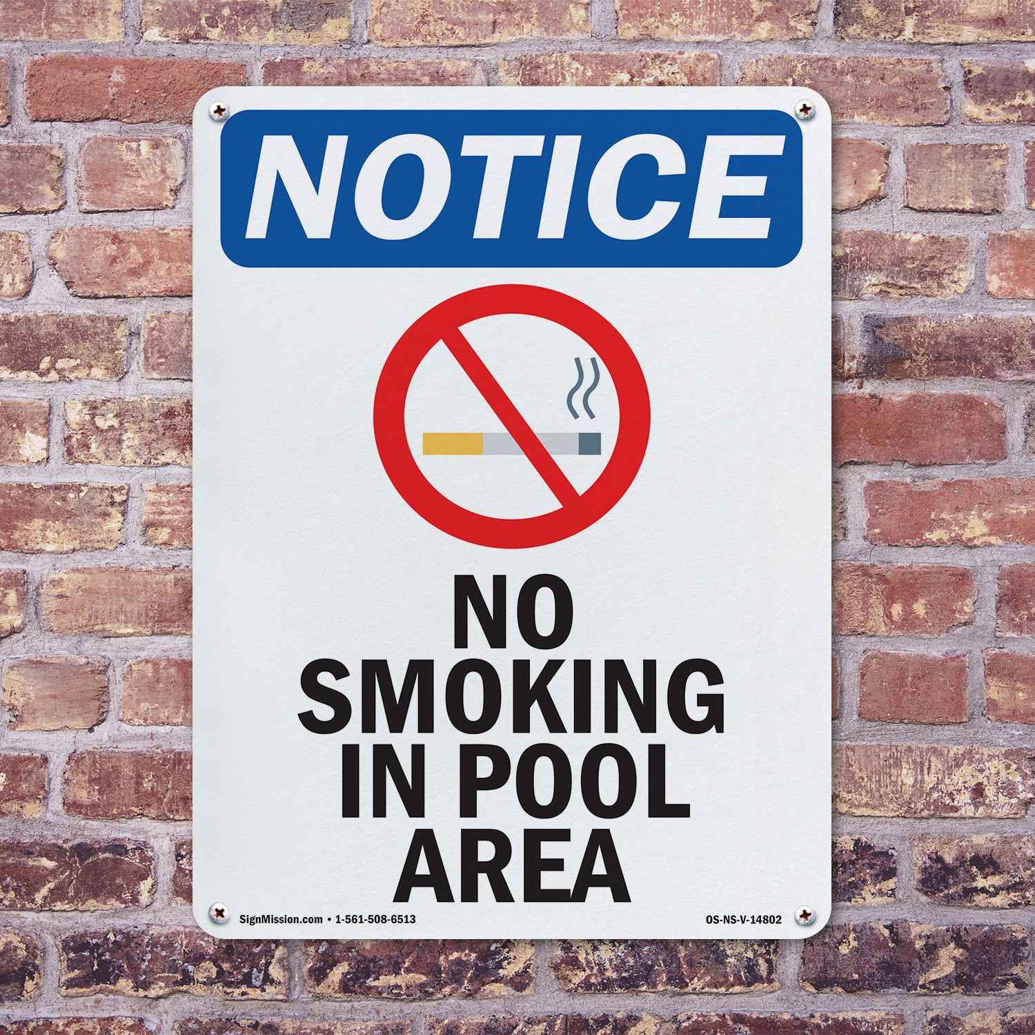 No Smoking In Pool Area OSHA Notice Sign Metal, Plastic, Or Decal – 5 or 10 Pack
