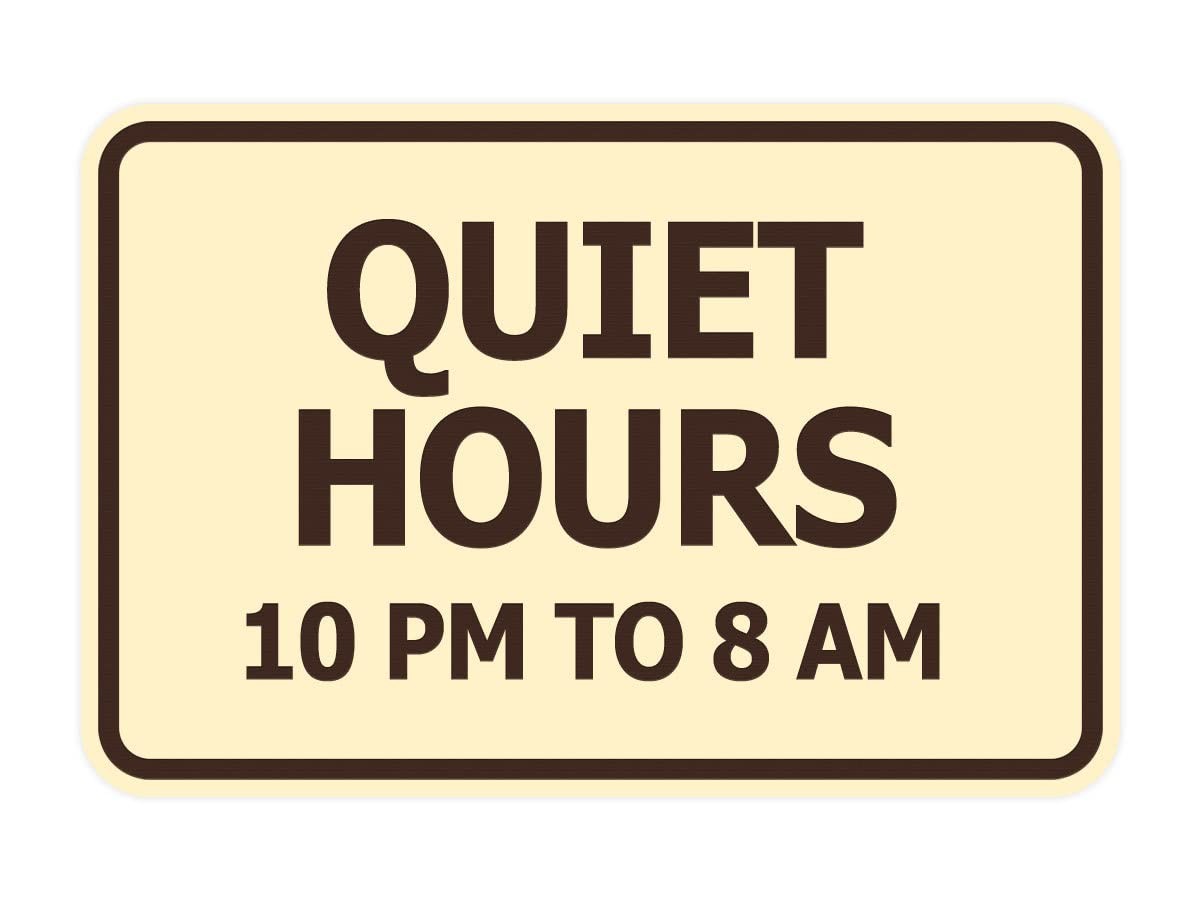 1 PCS Classic Framed Quiet Hours 10 pm to 8 am Sign Ivory Dark Brown Large