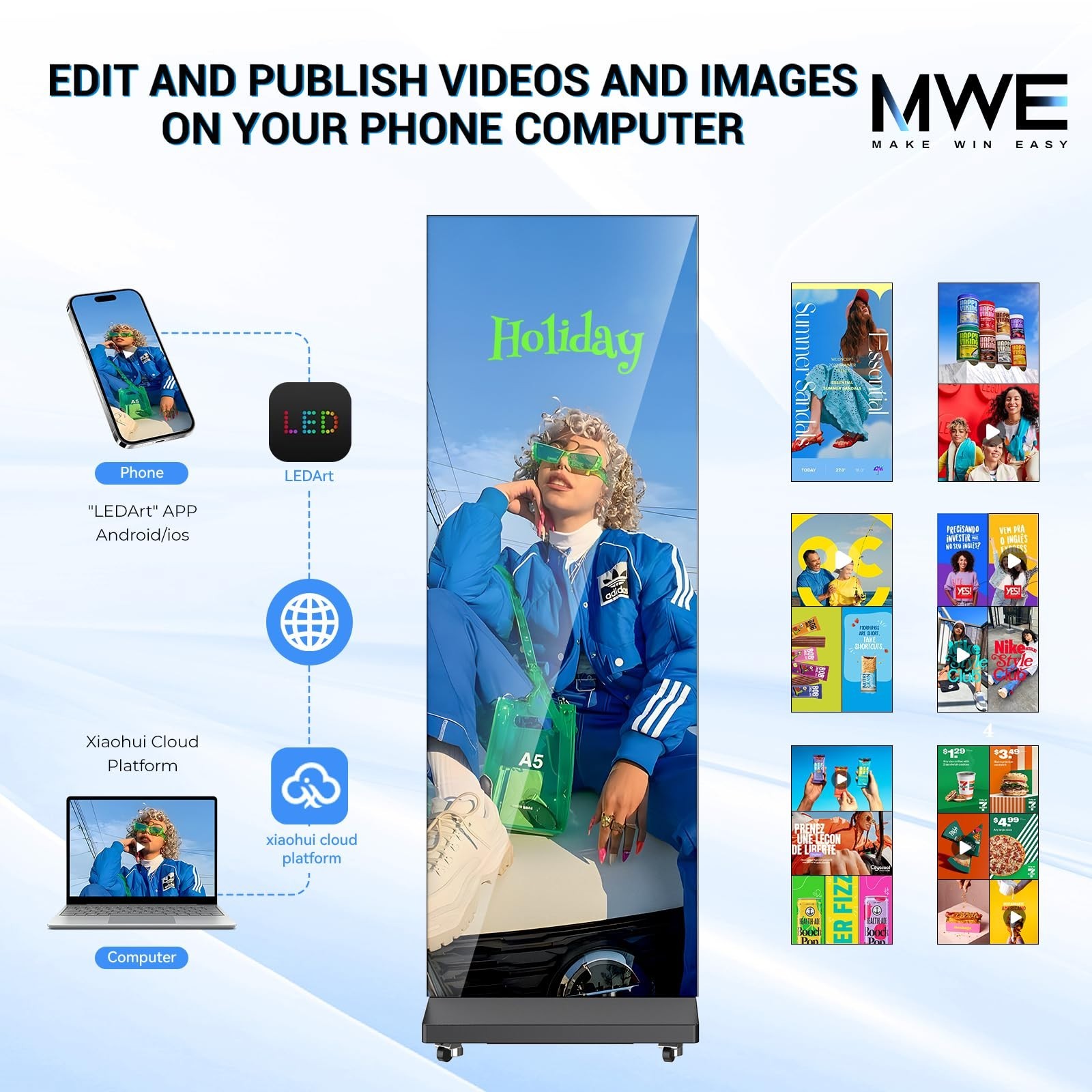 80 Inch LED Digital Signage Display, Foldable Seamless Stitching Kiosk