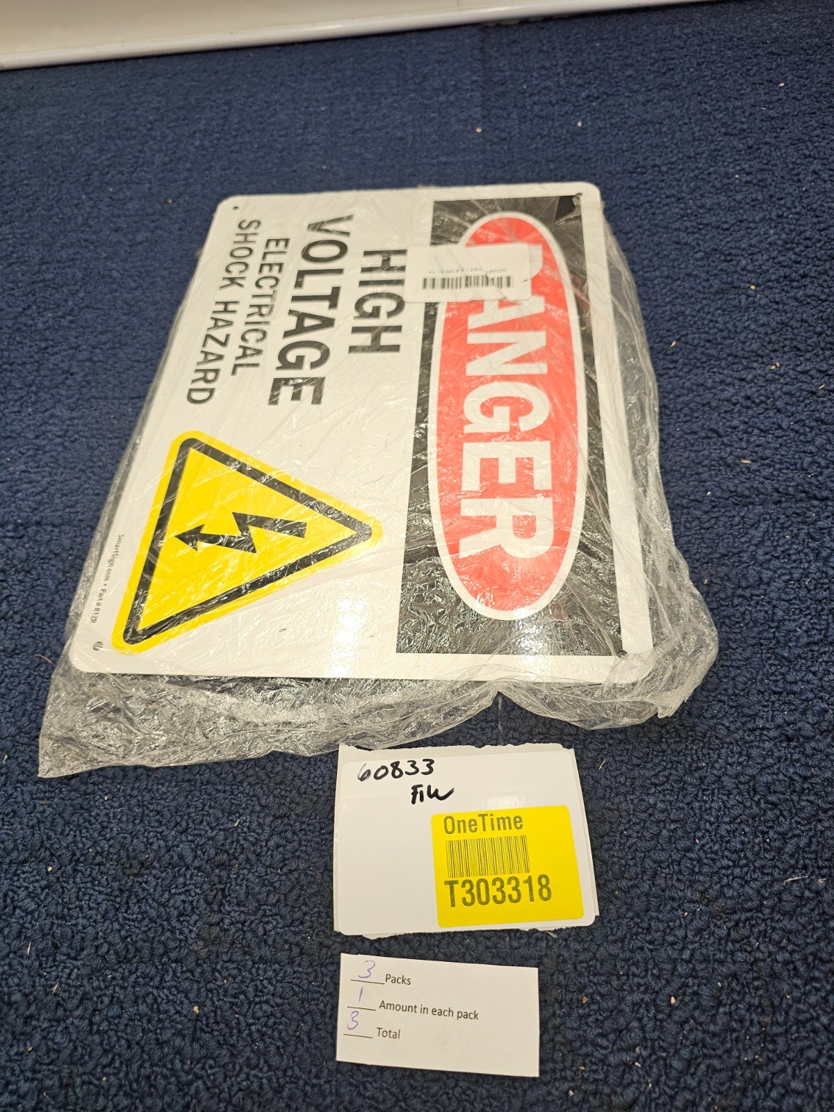 (QTY 3) Smart Sign S-6196-AL-14 81ZR 10 x 14 inch Danger High Voltage Sign