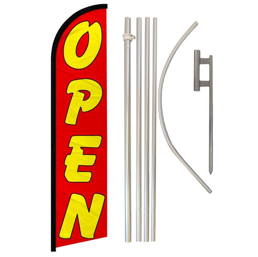 Open Windless Banner Swooper Advertising Flag Kit Open Sign We’re Open Rd/Yw