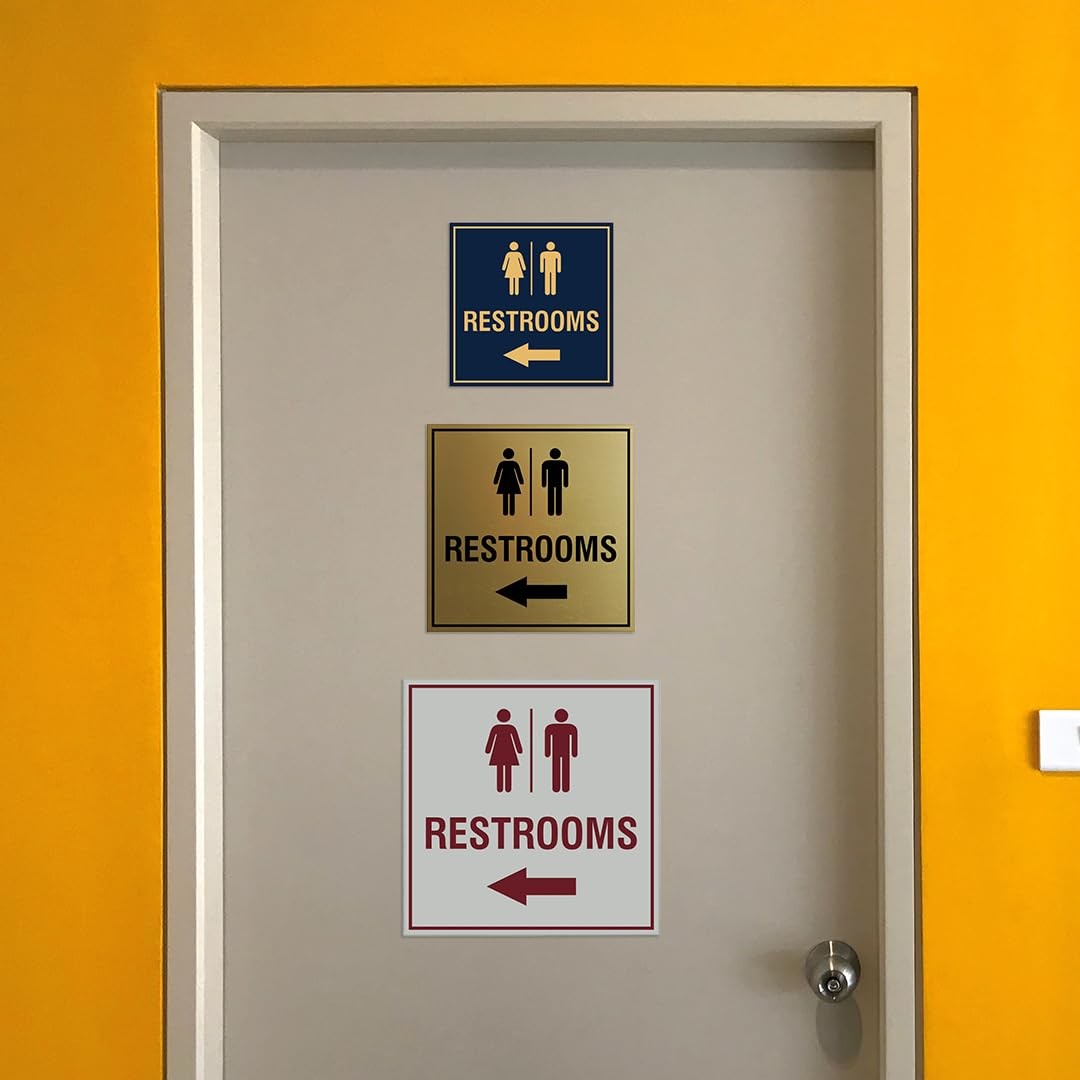 2 PCS Square Restrooms Left Arrow Sign Adhesive Tape Black Small Room Wall