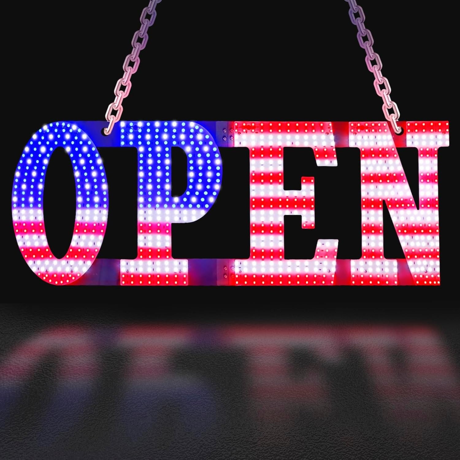 30″x10″ Large LED Open Sign for Business – Unique Design Super Bright With Chain