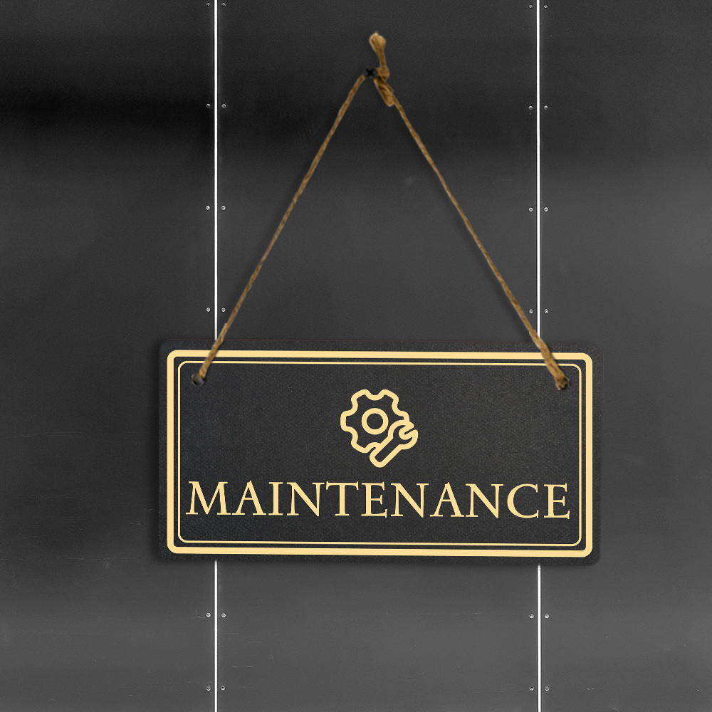 Maintenance 5×10 Hanging Plus Wall or Door Sign | Rustic Twine