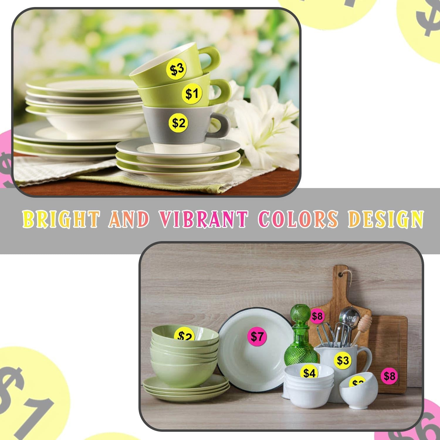 600 Pcs Yard Garage Sale Price Stickers 1 Inch Flea Market Pre-Printed Pricing S