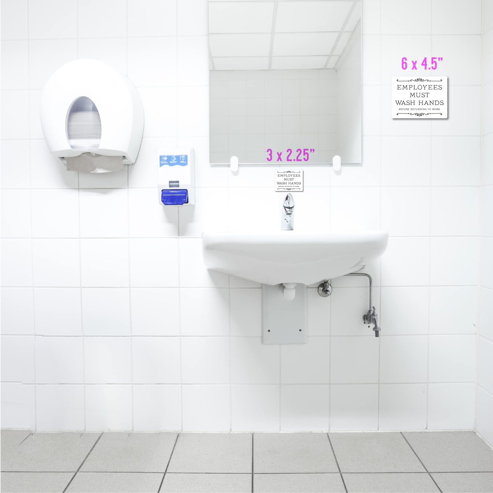 Employees Must Wash Hands Sign Plastic 3×2.25 Inch White Restroom Wall 1 PCS