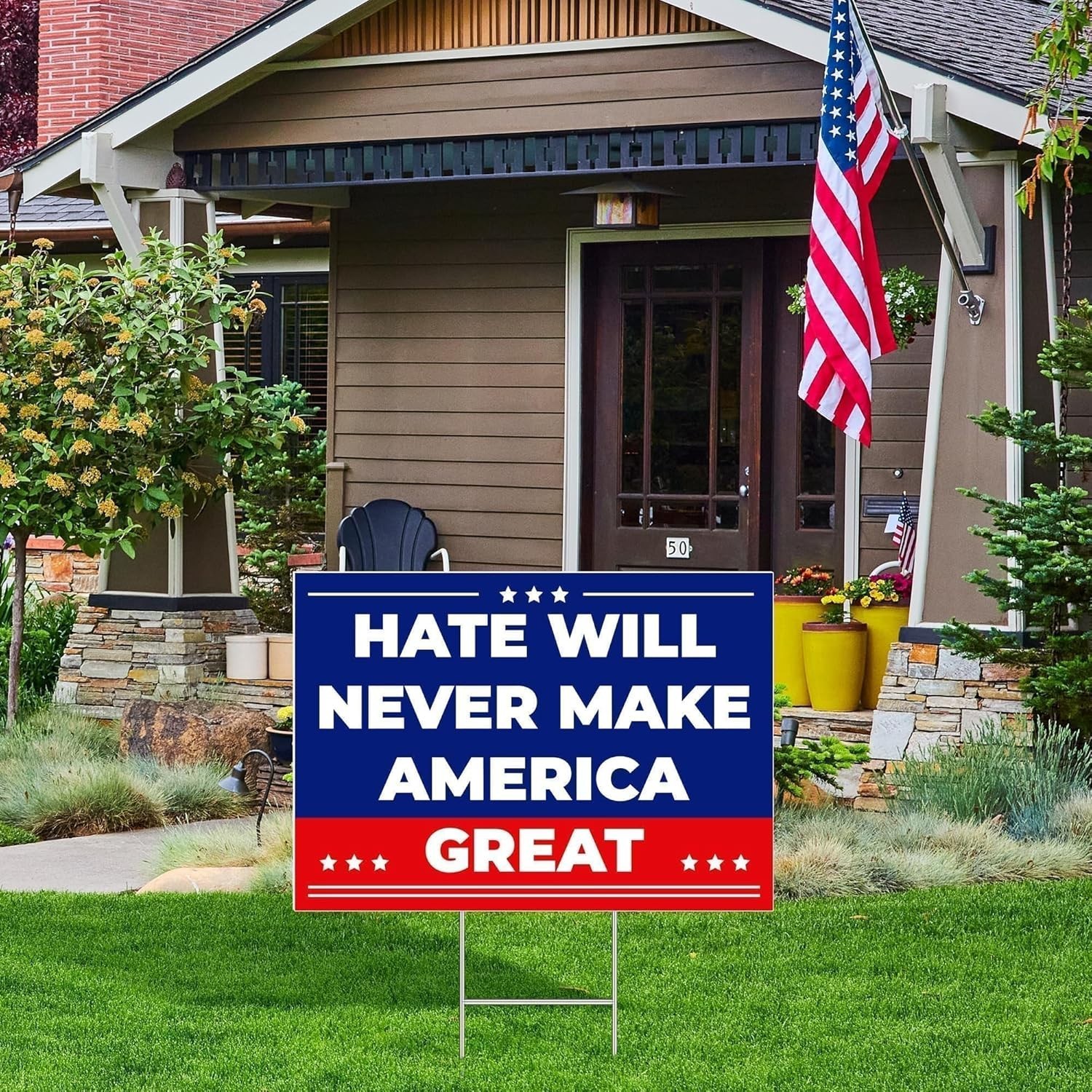 Anti Trump MAGA Yard Sign 17 x 12 inch Hate Will Never Make America Great Sign