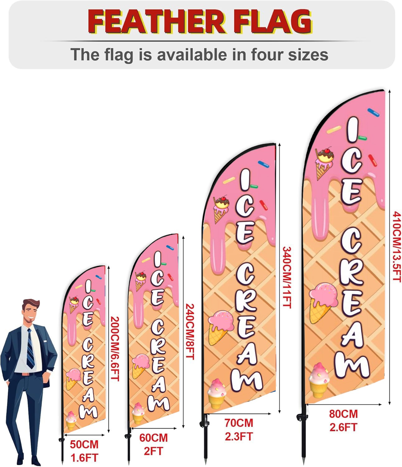 Ice Cream Feather Flag Advertising Swooper Banner Shop Sign Outdoor Business
