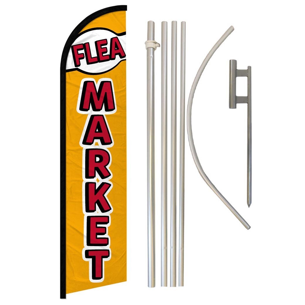 Flea Market Full Curve Windless Swooper Flag & Pole Kit Antiques Thrift