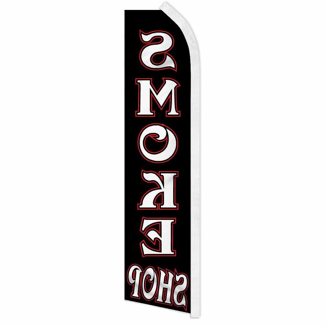 “SMOKE SHOP” advertising super flag swooper banner business sign cbd e-cig blk