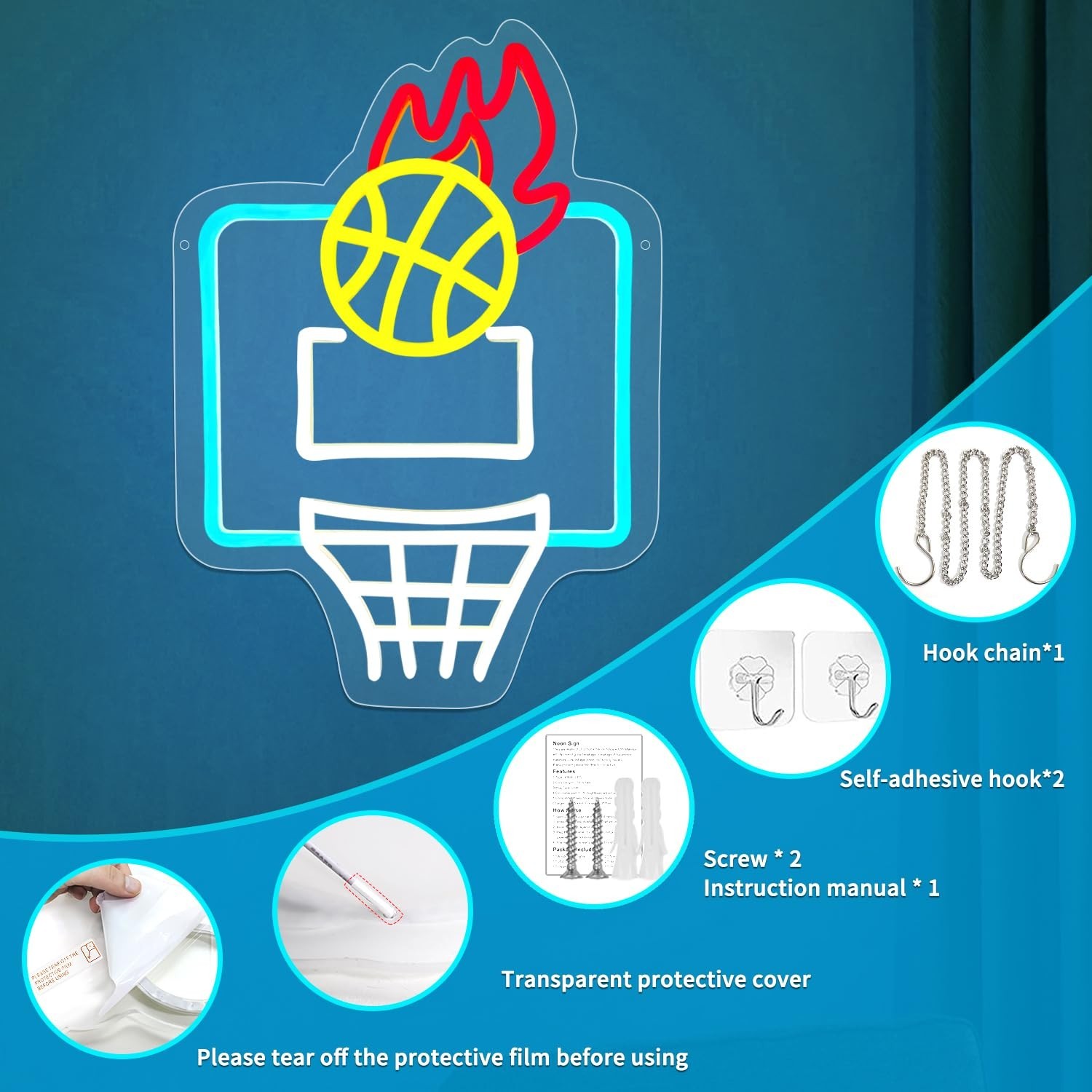 Basketball Neon Sign,Dimmable LED Neon Signs for Wall Decoration, USB Powered…